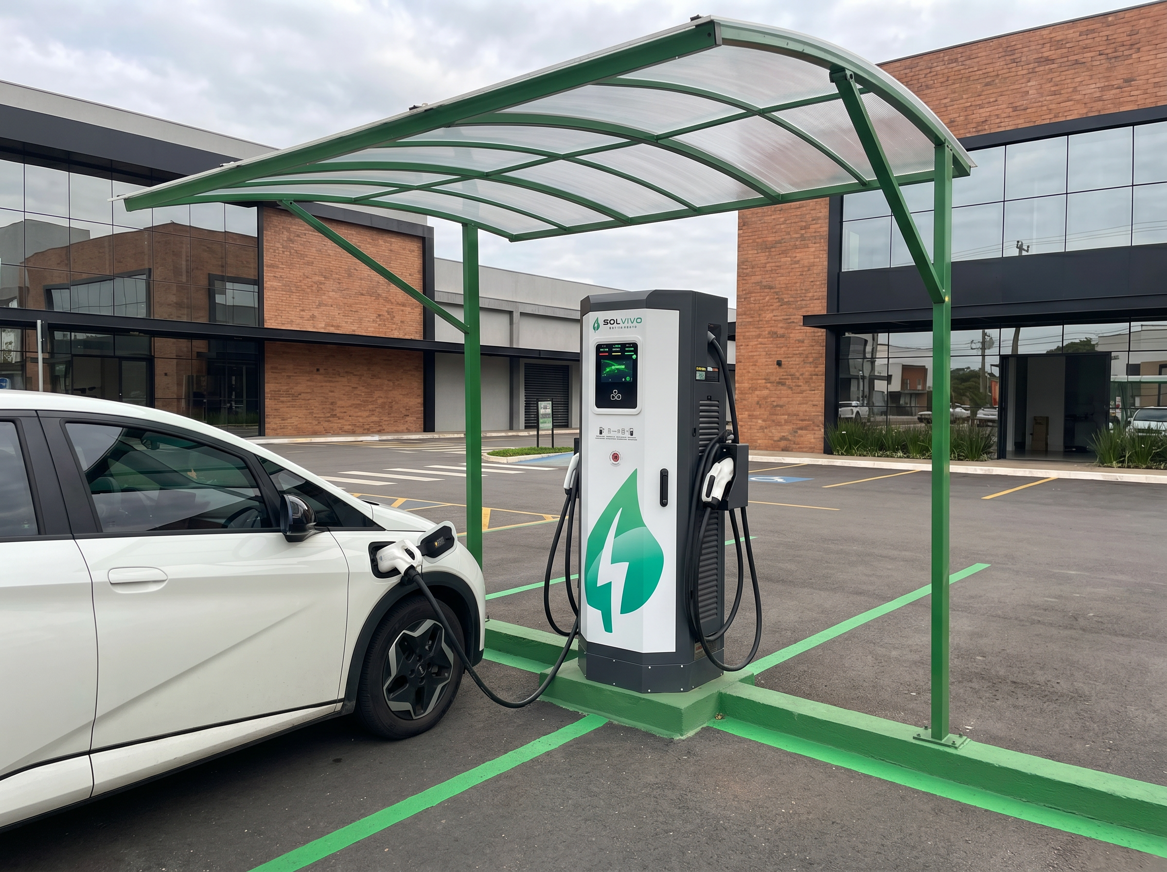 Eletroposto Solvivo instalado em estacionamento